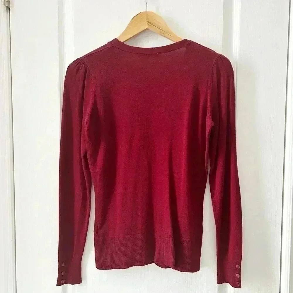 Ricki’s Burgundy Cardigan V Neck Button Front Fitted Size Small - Picture 6 of 16